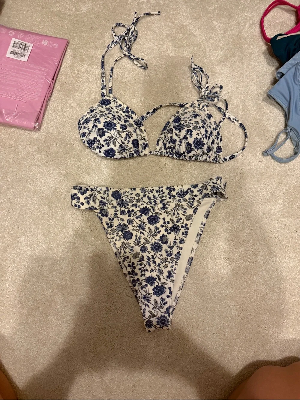 Abercrombie & Fitch White Bikini Top with Blue Floral Print
